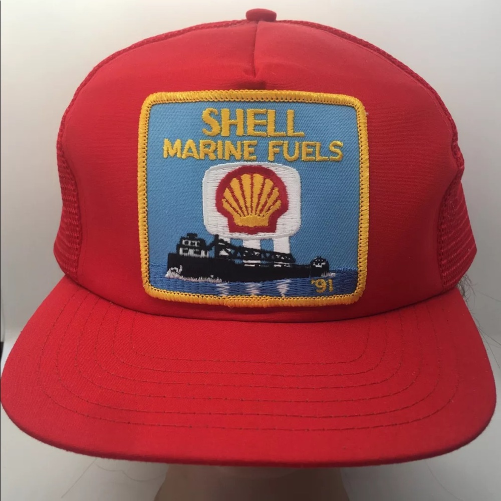 Shell Gas Station Marine Fuel Snap Hat Oil Vtg